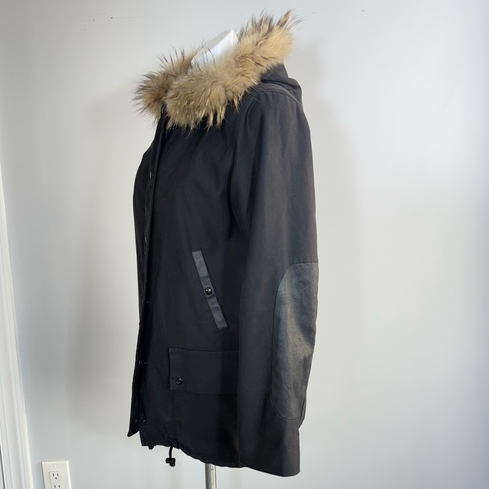 Sandro Fur Trimmed Parka Jacket Black Sherpa Lined Hooded Coat Women’s Size 2 M - Picture 10 of 16